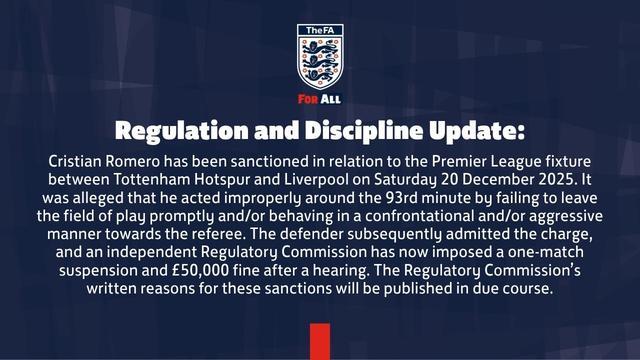 云开体育官网入口-官方：热刺后卫罗梅罗遭追加停赛1场+罚款5万镑，无缘足总杯对维拉